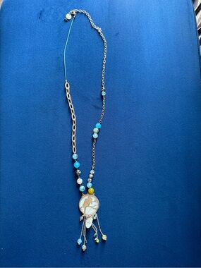 LES NÉRÉIDES Boho Turquoise Beaded Pendant Necklace LIKE NEW